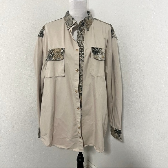 Game Guard Men Large Camo Print Button Down Collar Long Sleeve Shirt EUC Hunting - Picture 1 of 10